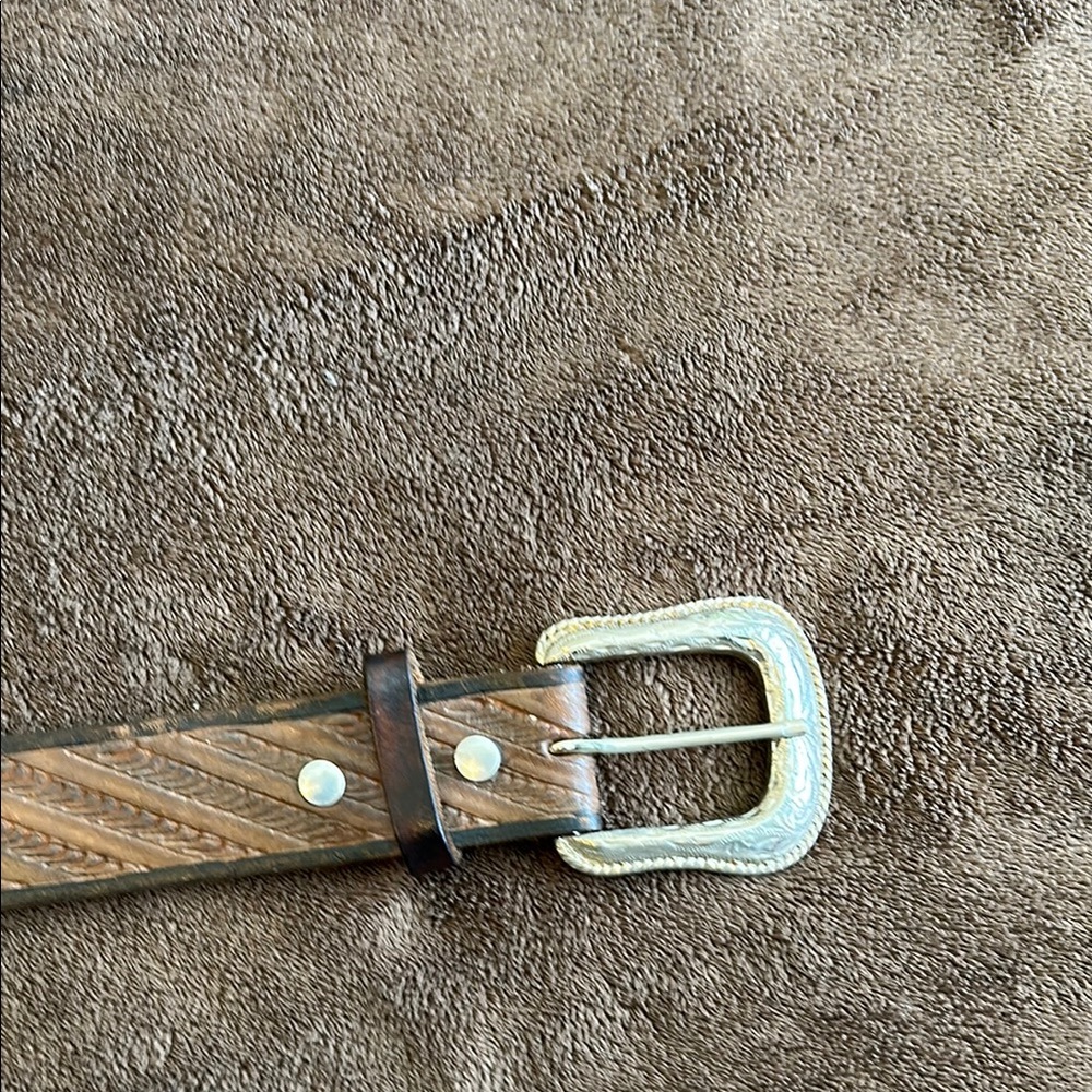 Brown Leather Belt with Silver Buckle
